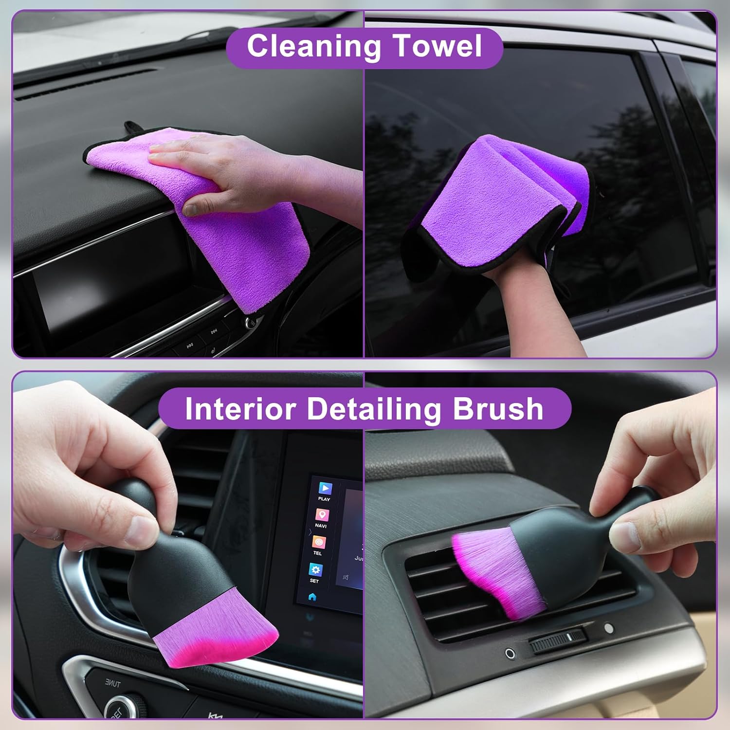 Viewsun Windshield Cleaner Tool, 17Pcs Purple Car Interior Cleaning Kit, Detailing Kit Cleaner, Detailing Brush, Cleaning Gel, Inside Cleaning Supplies Accessories for Trucks, SUVs, RVs Window