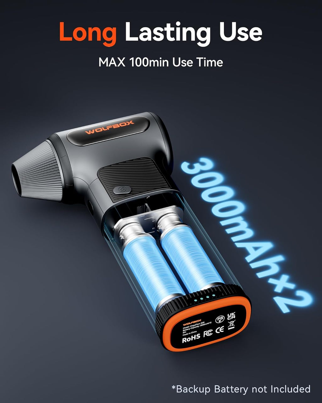 WOLFBOX MF200 Electric Air Duster with Removable Battery & 4 Nozzles, Cordless 3-Speed Adjustable Mini Blower for Computer Keyboard, Car Cleaning, Home, and Outdoor Use