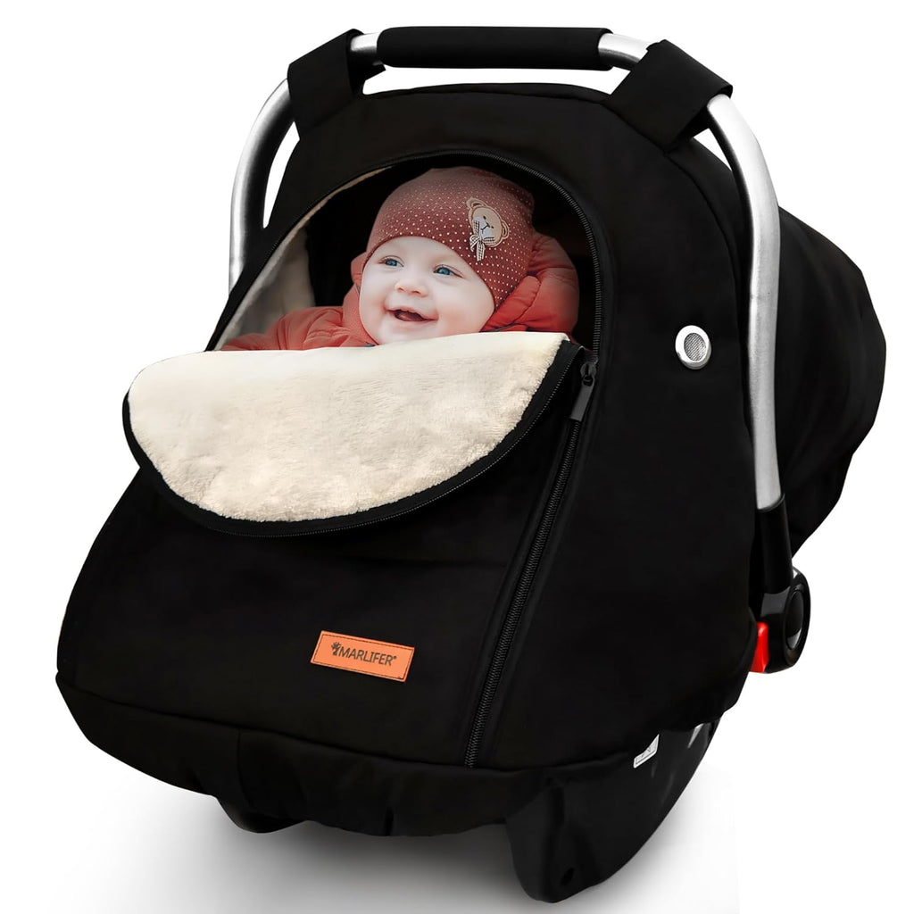 Waterproof Winter Baby Car Seat Cover, Carseat Cover Boys, Cozy & Warm Cover, Infant Car Seat Canopy, Universal Cold Weather Shield, Black