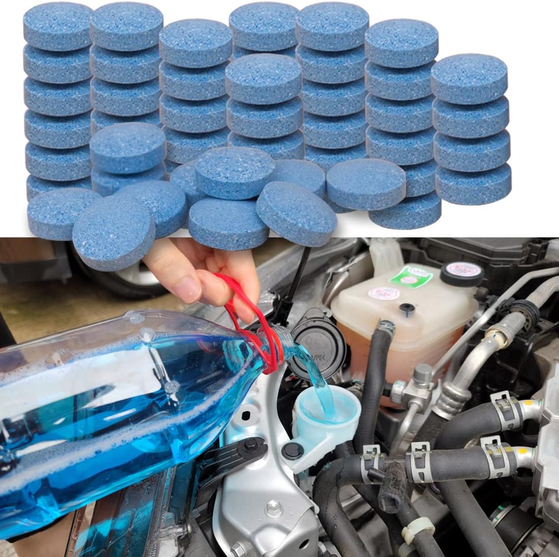 100 Pieces Car windshield washer fluid Concentrated Clean Tablets,New Formula windshield wiper fluid Solid Effervescent Tablet.Remove glass stains,Clear vision(Use With De-icer or Methanol for Winter)