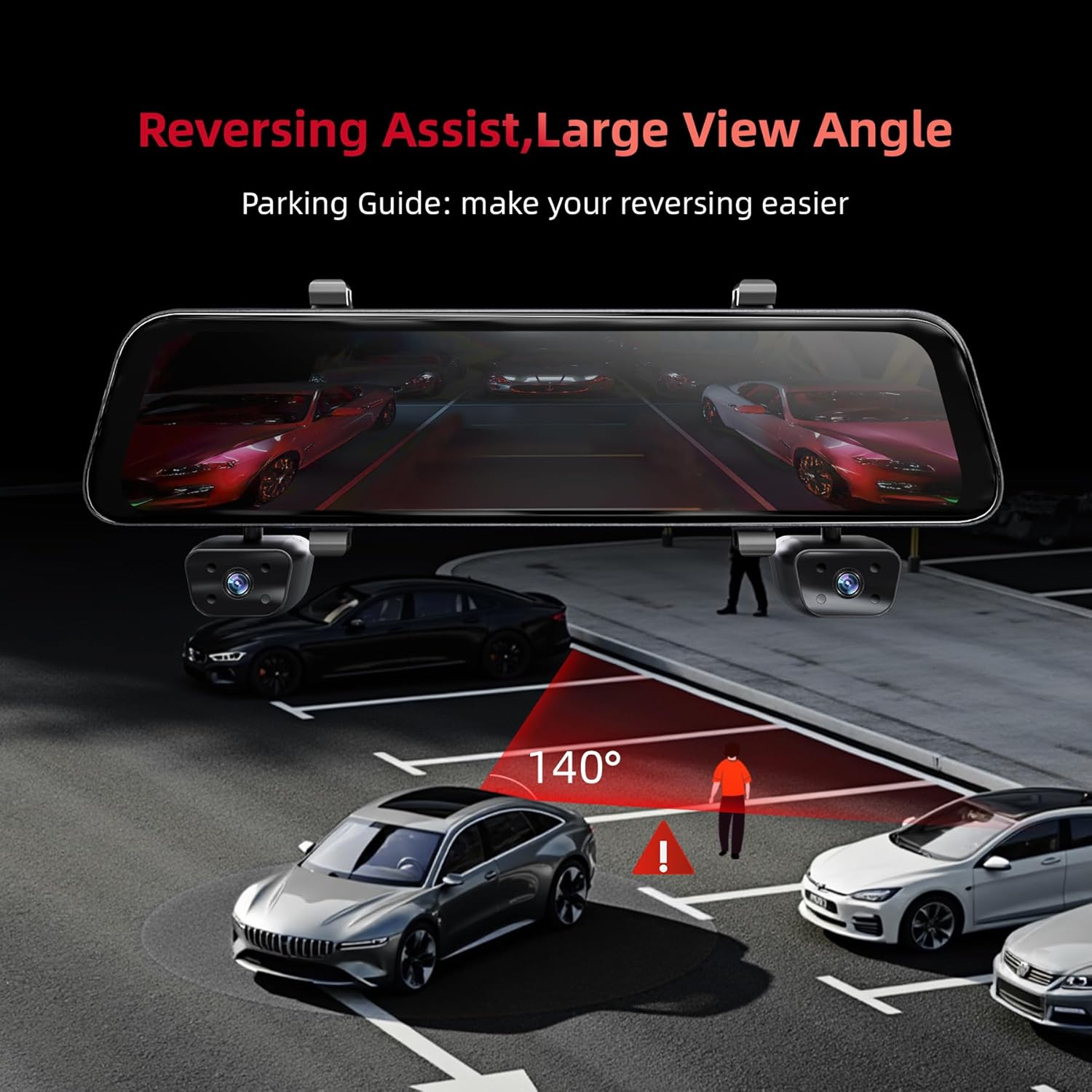 2025 12'' Mirror Dash Cam 4 Channel, 360 Vital Dashcam Front Rear Inside, 1080Px4 Rear View Backup Mirror Camera for Cars, IR Night Vision,WiFi,APP,GPS, 24/7 Recording Parking Monitor,Free 128GB SD