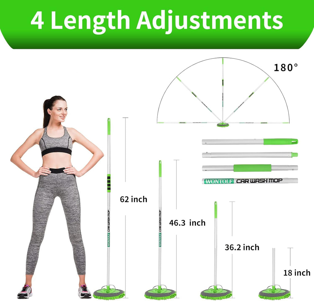 Wontolf 62'' Car Wash Brush with Long Handle Chenille Microfiber Car Wash Mop Mitt Kit Car Detailing Brush Cleaning Kit Window Squeegee Car Duster Drying Towels Tire Brush for Cars RV Truck Boat