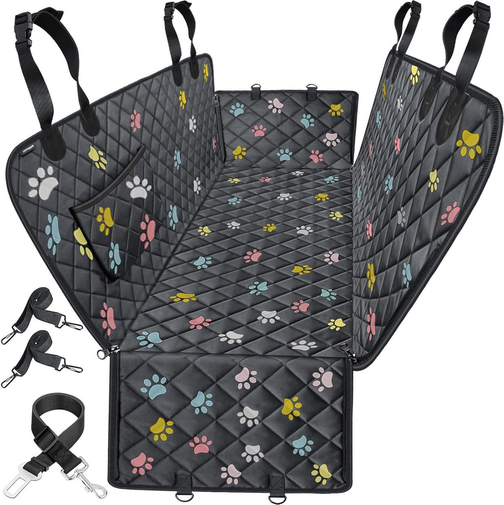 URPOWER Back Seat Extender for Dogs - Hard Bottom Dog Car Seat Cover with 1PC Leak-Proof Pee Pad, Foldable Dog Hammock for Car, SUV, and Truck, Pet Rear Seat Protector Dogs Travel Bed with Mesh Window