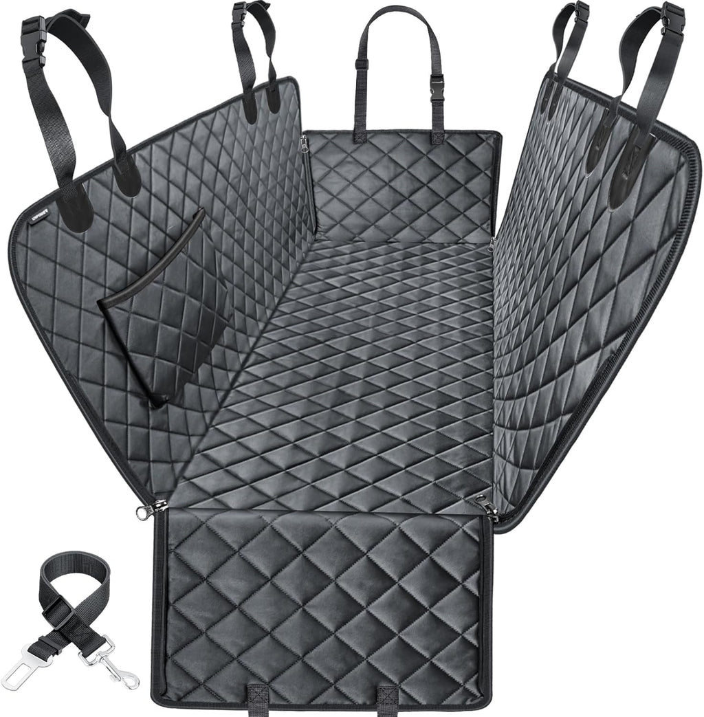 URPOWER Back Seat Extender for Dogs - Hard Bottom Dog Car Seat Cover with 1PC Leak-Proof Pee Pad, Foldable Dog Hammock for Car, SUV, and Truck, Pet Rear Seat Protector Dogs Travel Bed with Mesh Window