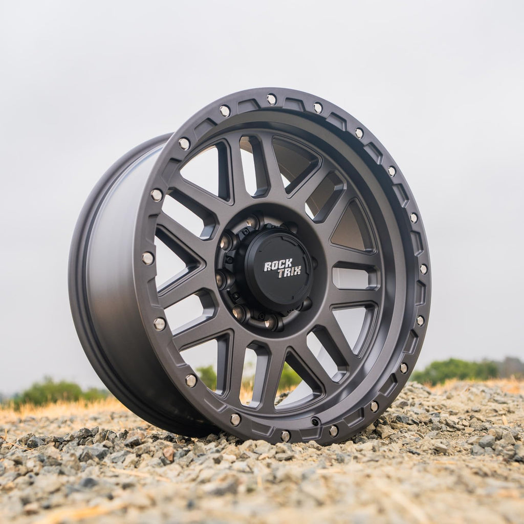 RockTrix RT110 20 inch Wheel 8x180 Compatible with Chevrolet Silverado 2500HD 3500HD, 20x9 (-12 Offset, 4.5 Backspace), Gunmetal, Also fits GMC Sierra 2500HD 3500 HD