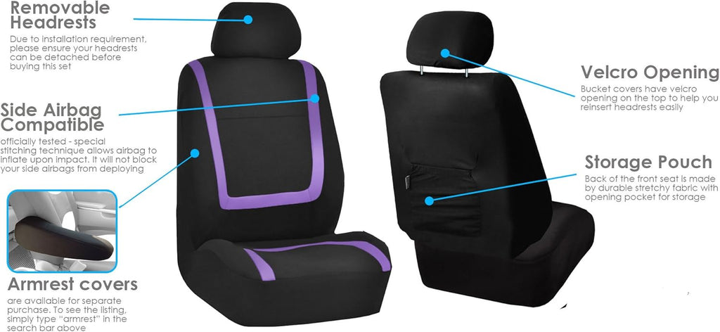 TLH Automotive Car Seat Covers Unique Flat Cloth Car Seat Covers Front Set Only, Purple Seat Covers Universal Fit Seat Covers Interior Accessories Car Seat Protector for Cars, Auto, Trucks, SUV