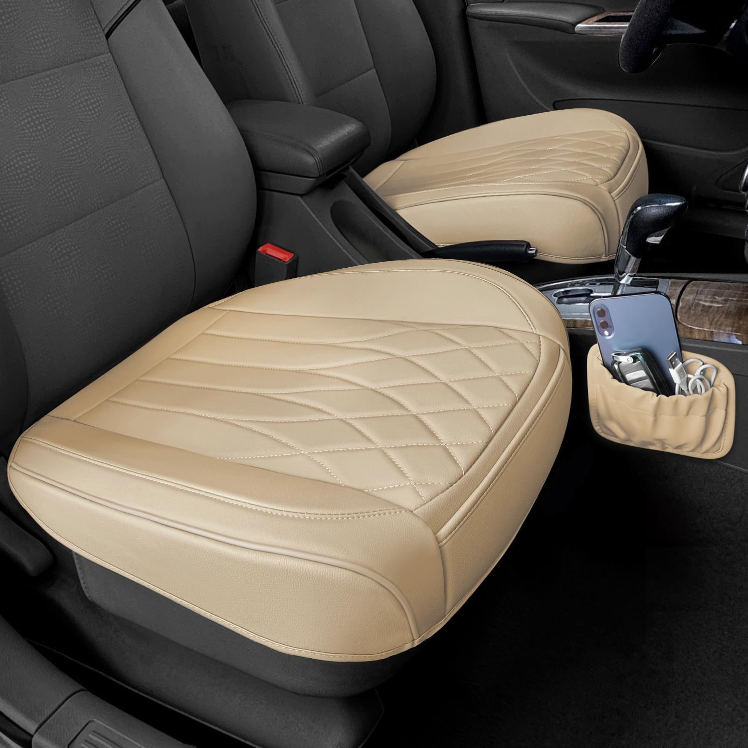 2 Pack Leather Front Car Seat Covers, Universal Sideless Car Seat Protectors with Storage Pocket and Seat Belt Pads, Waterproof Automotive Seat Cover for Cars Trucks SUV(Purple)