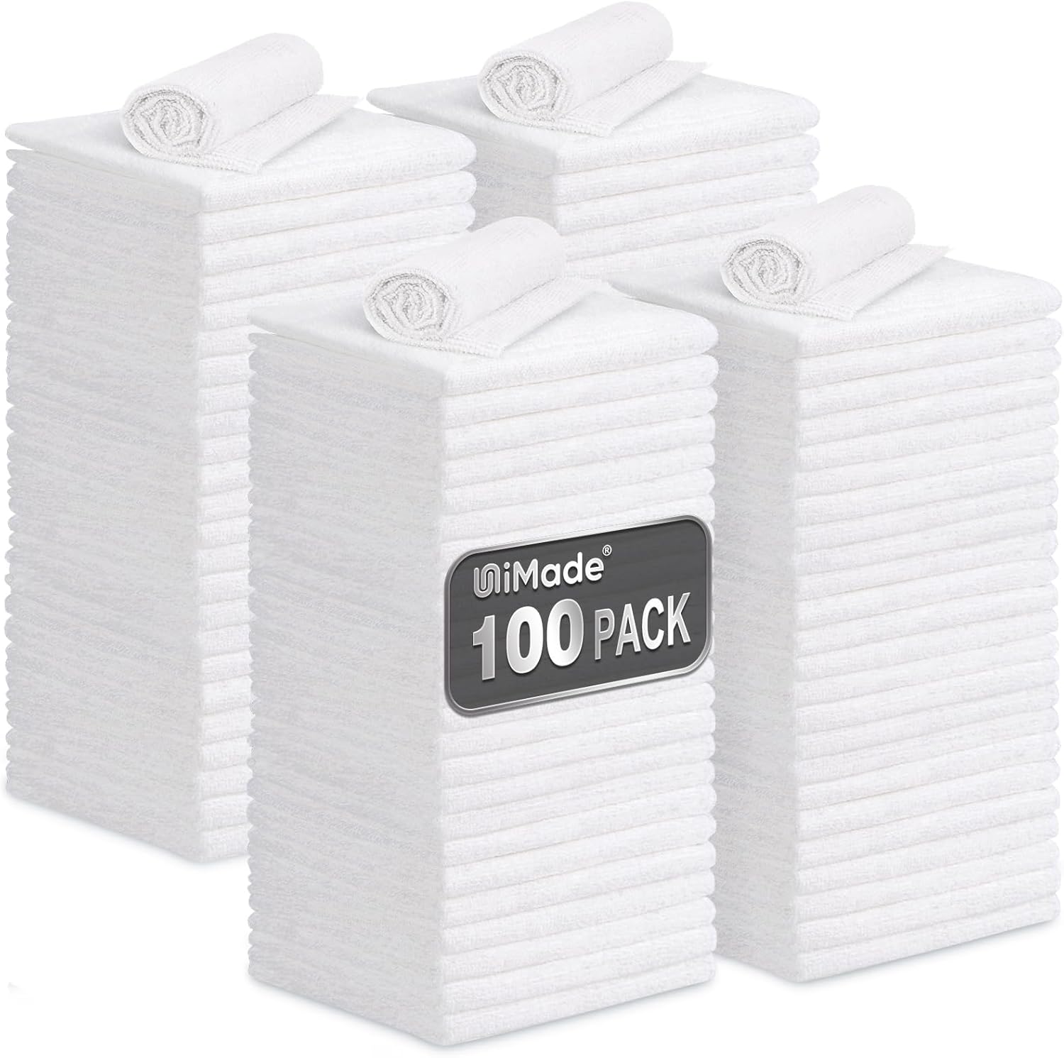 Microfiber Cleaning Cloth, 100PK Commercial Grade Work Rags Microfiber Towels for Cars Cleaning Rags Bulk Detailing Cloth for Automotive Bar Mechanic Restaurant Garage, 11.5"x11.5", Multicolor