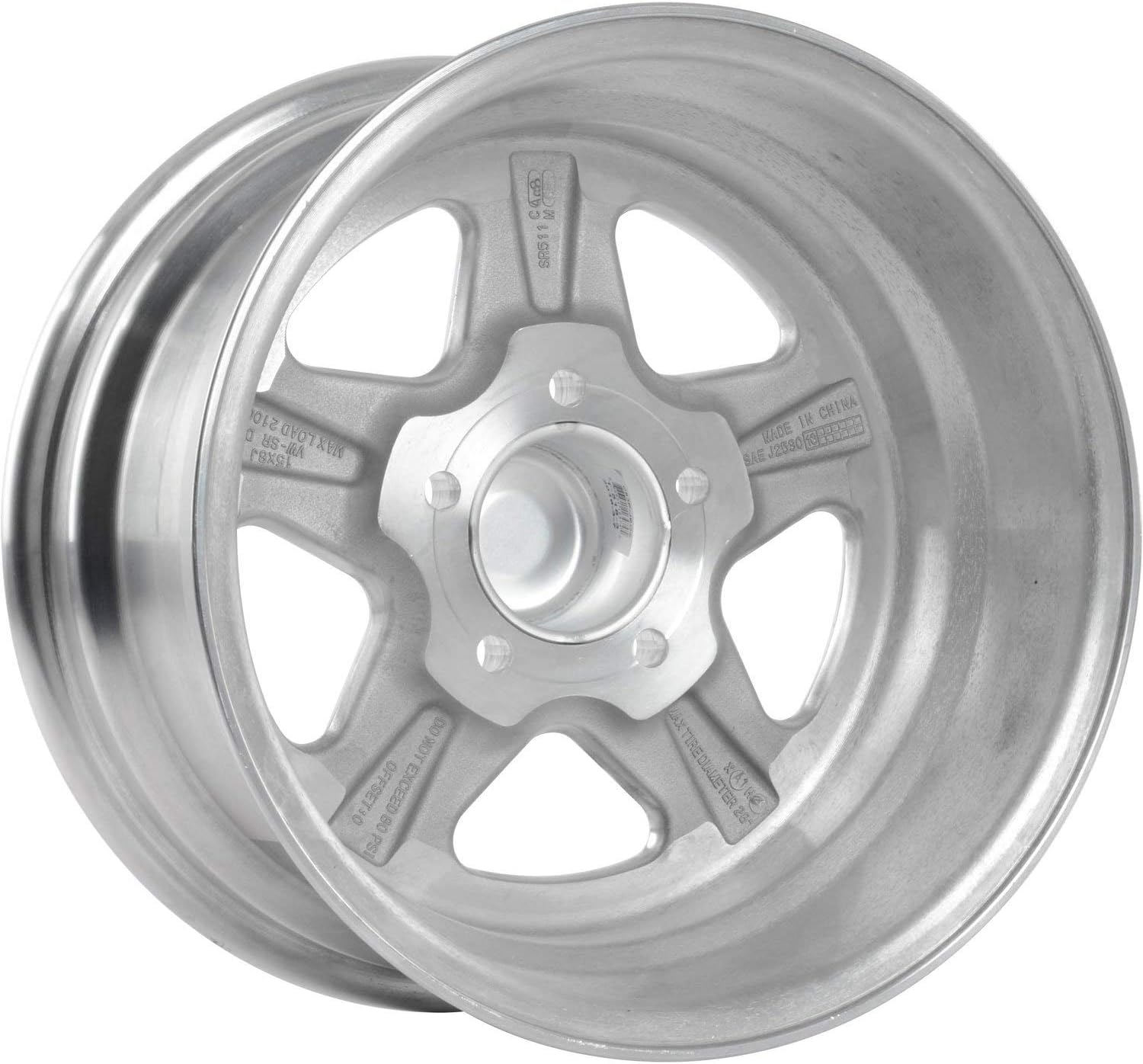 JEGS Sport Star Aluminum Wheel 15” x 8” | 5 x 4.75” Wheel Bolt Pattern Spacing | 0 mm Offset | 4.5” Backspacing | Polished Finish | 3.27” Center Bore | Includes Center Cap