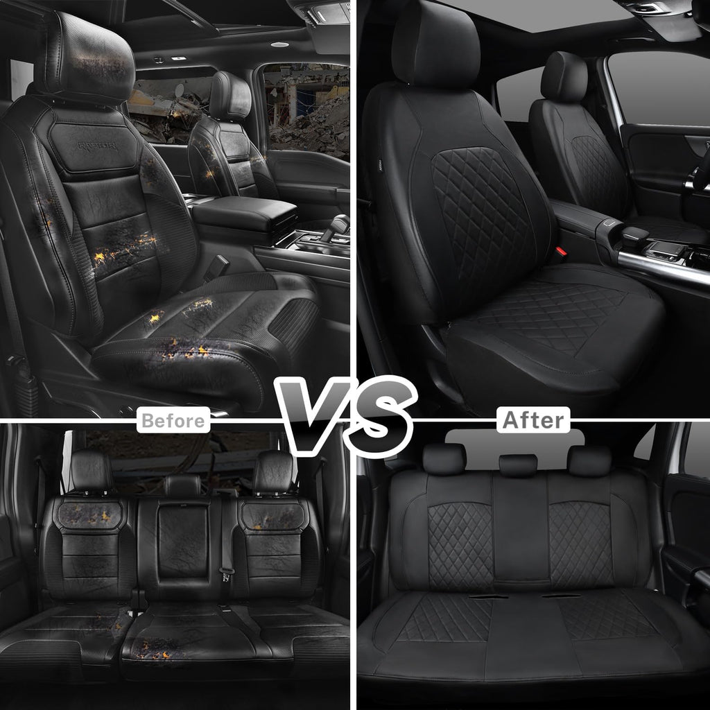Universal Deluxe Pu Luxury Vinyl Faux Leather Car Seat Covers Full Set, Airbag Compatible, Breathable, Fit for Cars, Trucks, SUV (All Black)