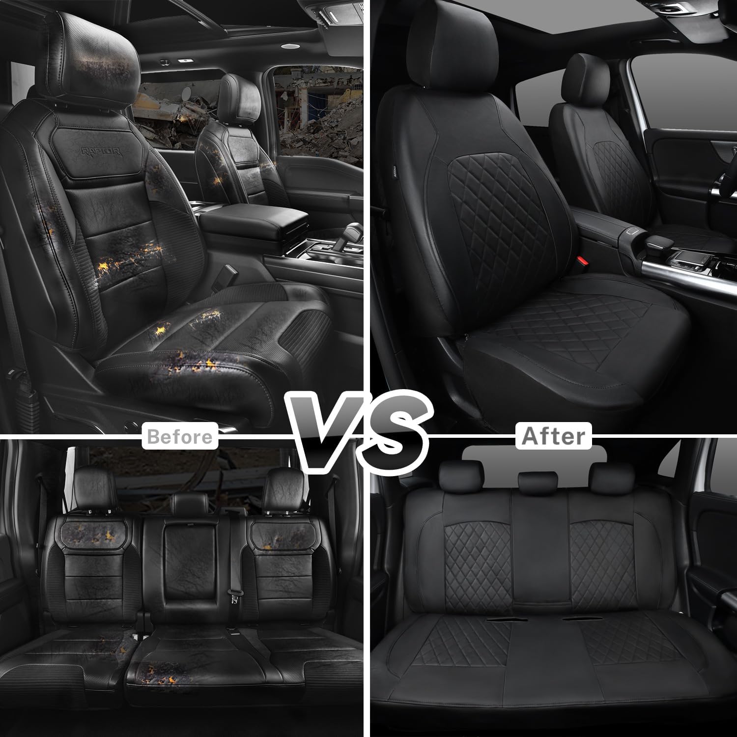 Universal Deluxe Pu Luxury Vinyl Faux Leather Car Seat Covers Full Set, Airbag Compatible, Breathable, Fit for Cars, Trucks, SUV (All Black)