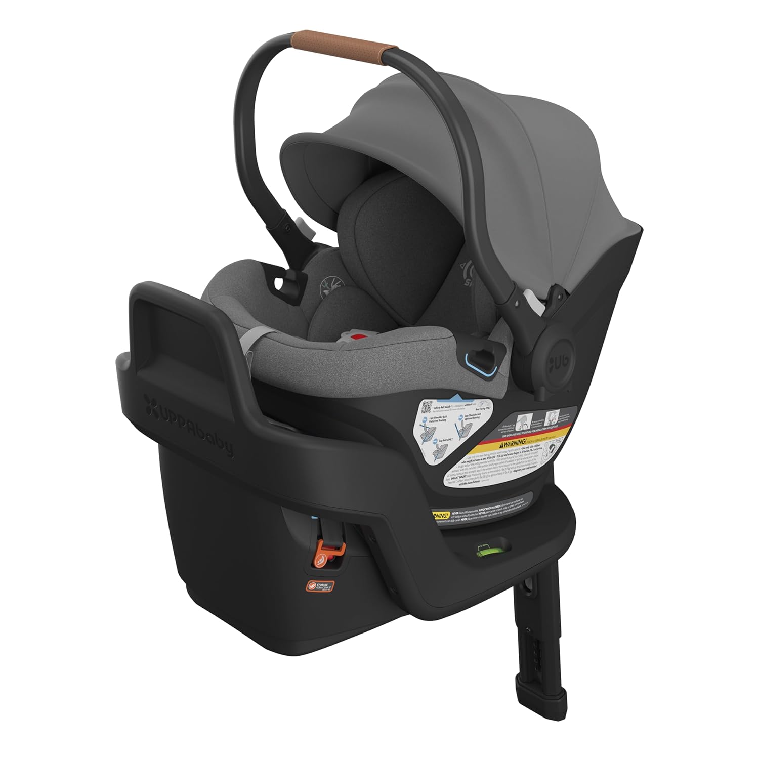UPPAbaby Aria Lightweight Infant Car Seat/Just Under 6 lbs for Easy Portability/Base with Load Leg + Infant Insert Included/Direct Stroller Attachment/Jake (Charcoal/Black Leather)