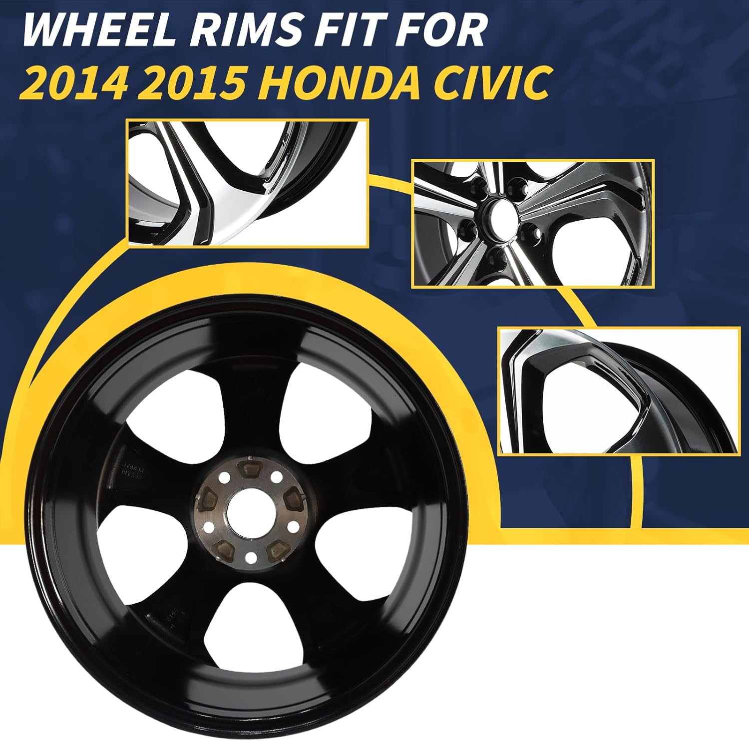 18" NEW Single 18X7.5 18 Inch Black Wheel Rims Fit For 2014 2015 Honda Civic OEM Design Replacement Rim