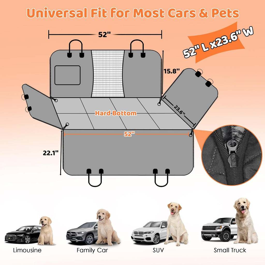 URPOWER Backseat Extender for Dogs - Hard Bottom Dog Car Seat Cover for Back Seat, Foldable Dog Hammock for Car, SUV, and Truck, Pet Rear Seat Protector Dogs Travel Bed with Mesh Window & Side Flaps