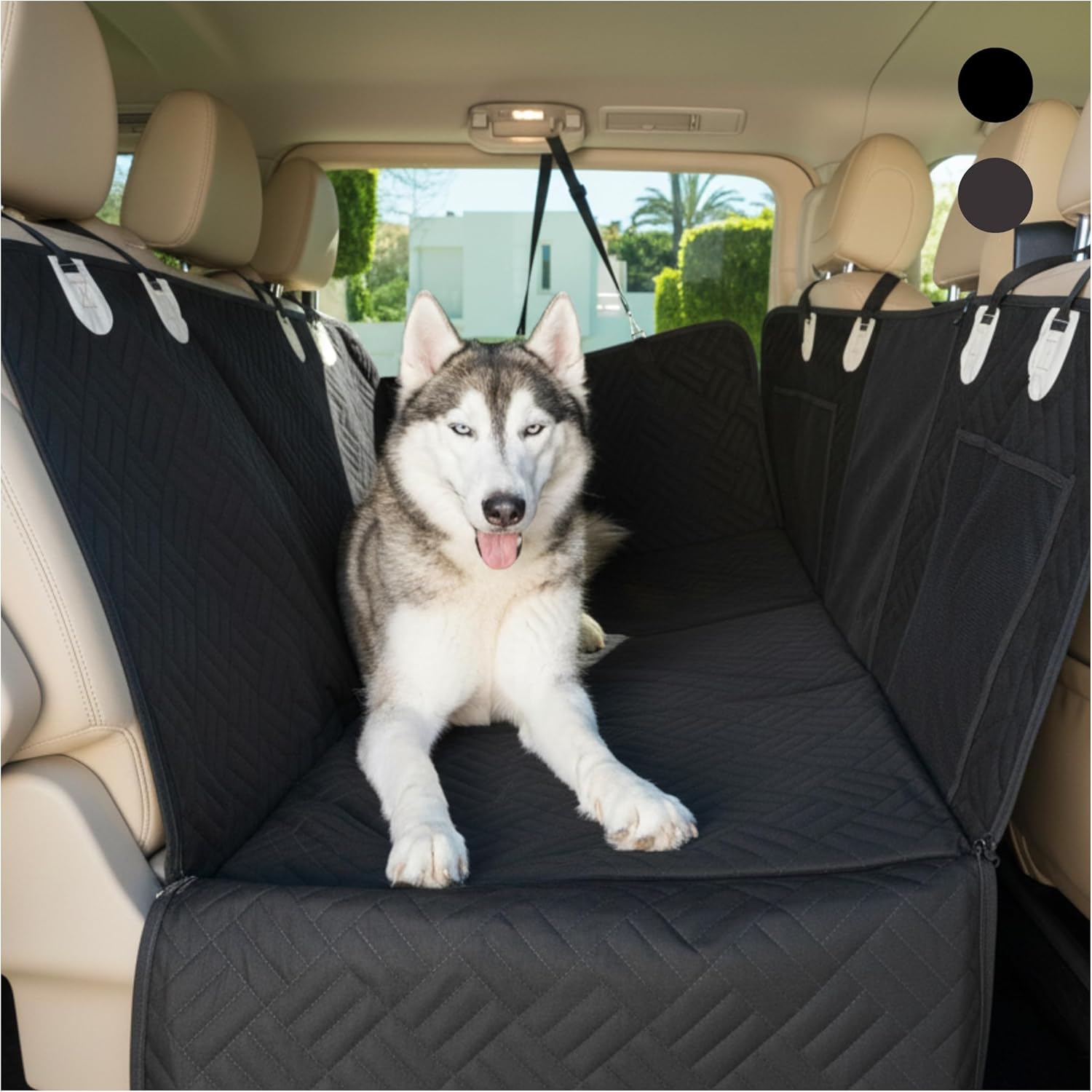 Premium Dog Back Seat Extender | Supports 400 lbs | Waterproof Hard Bottom & Non-Slip Design | Pet Seat Cover with Mesh Window & Storage Pocket | Fits Cars, SUVs & Truck (Black)