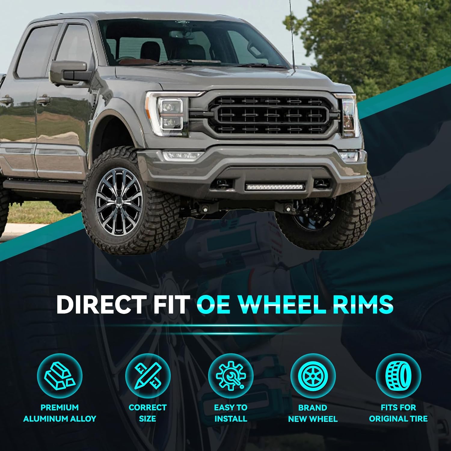 HOLUEKU New Single 22x9.5 inch 22 Inch 22x9.5&#34; Premium Aluminum Alloy Wheel Rim Fits for Ford F-150 Expedition F150 2004-2025, OEM Design Replacement Rim, Gloss Black