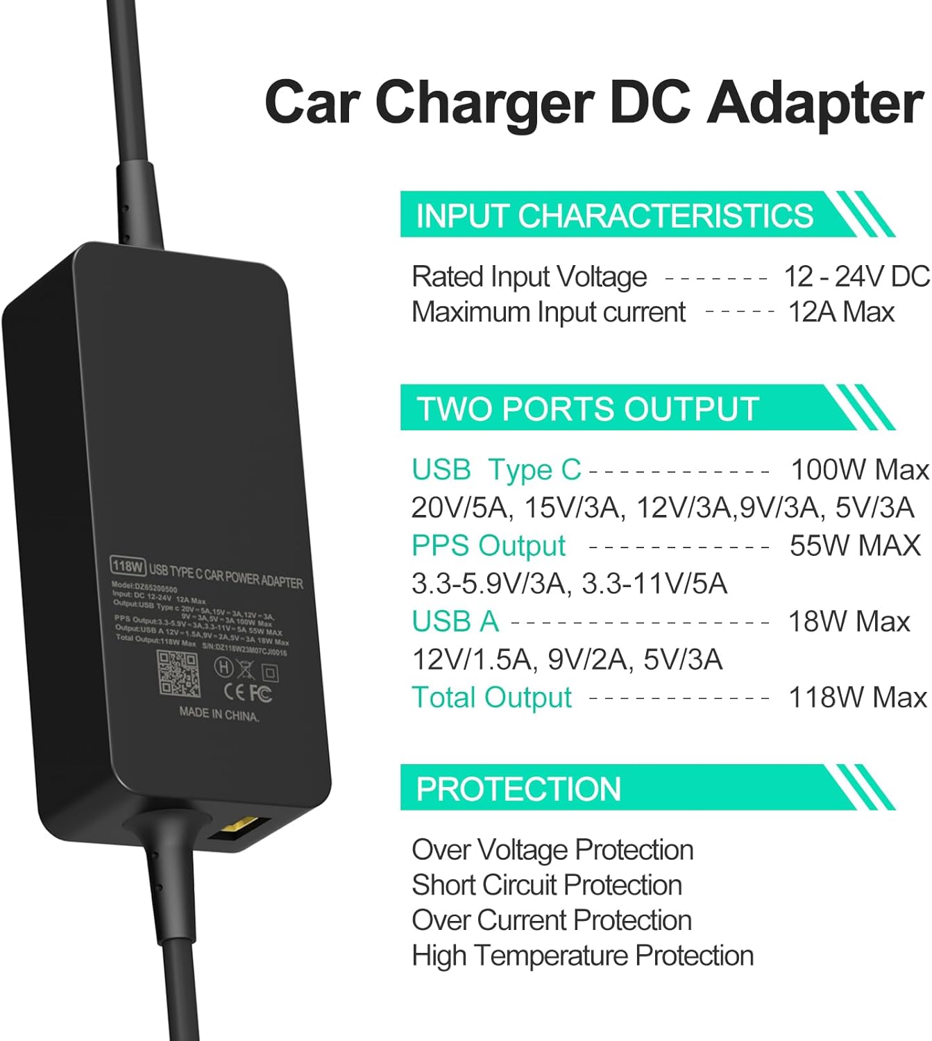 100W Car Charger, Laptop Car Charger Compatible with Dell Latitude/Precision/XPS, Compatible with MacBook Pro/Air, Compatible with HP Spectre/Elitebook, Compatible with Samsung DC Adapter