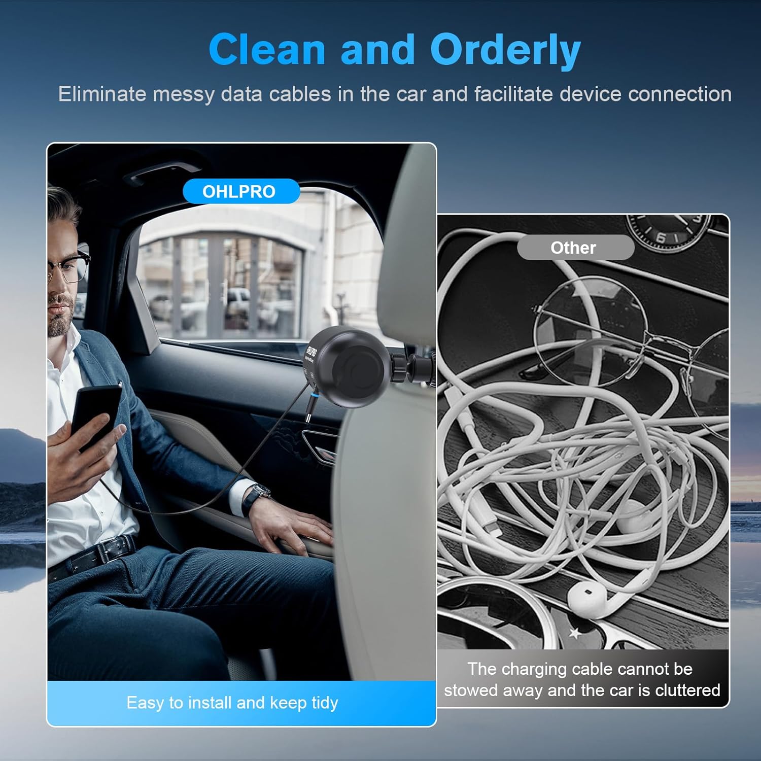 OHLPRO 2 in 1 Backseat Car Charging Station Box, 45W Fast Charge Multi Retractable Car Charger for iPhone/Samsung and Tablets, for Lyft Uber Driver and Passengers for Chargers