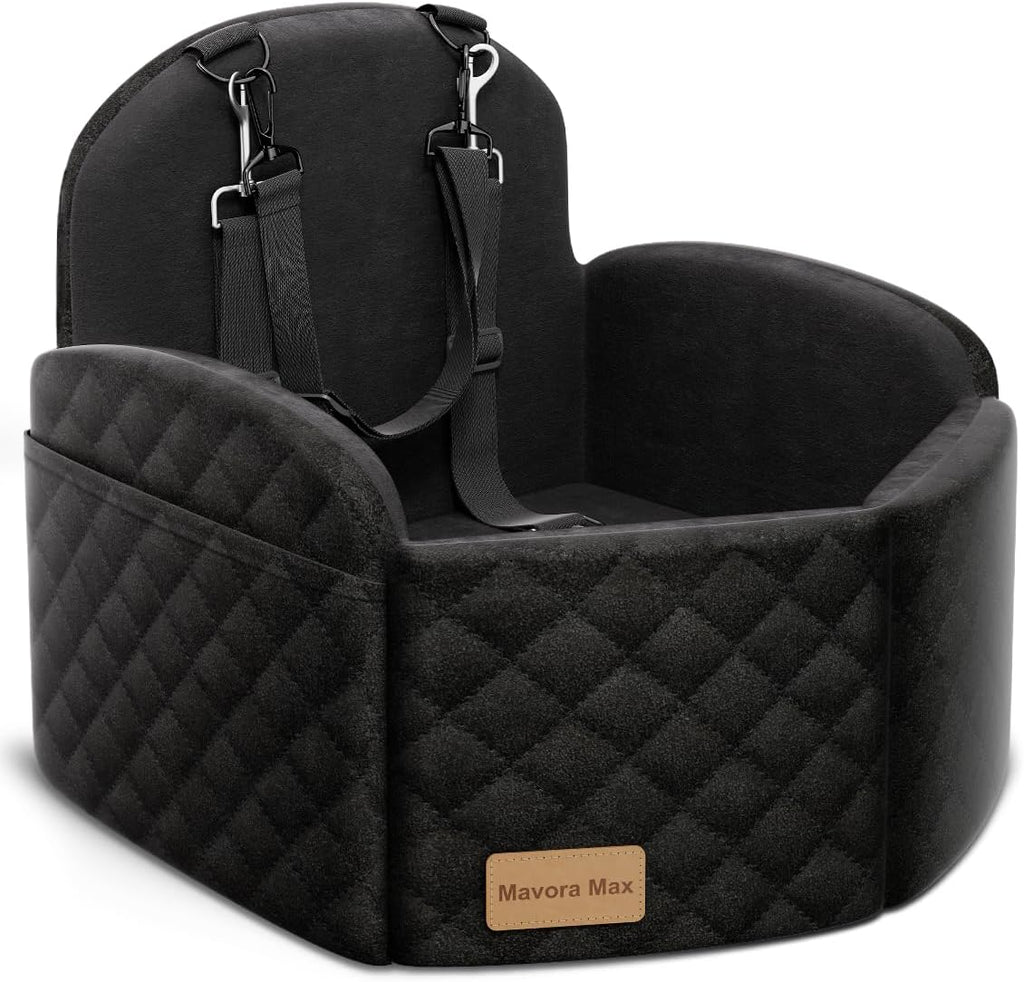 (Up to 35lbs Small/Medium Dog Car Seat Booster Dog Seat for Car Portable with Adjustable Seatbelts Pet Travel Car Bed Seat for SUV, Truck, with Memory Foam Cushion (Black/Grey)