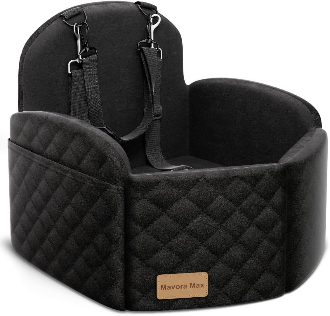 (Up to 35lbs Small/Medium Dog Car Seat Booster Dog Seat for Car Portable with Adjustable Seatbelts Pet Travel Car Bed Seat for SUV, Truck, with Memory Foam Cushion (Black/Grey)