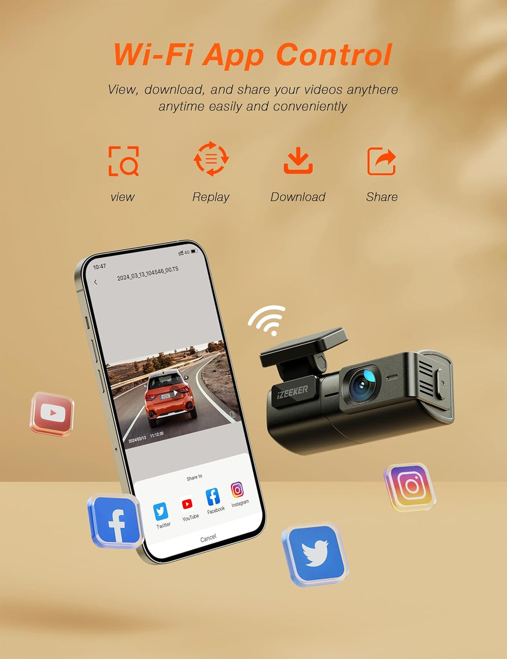 iZEEKER 2.5K Dash Cam WiFi Dash Camera for Cars, Mini Car Camera 1440P Front Dashcams with App, Free 32GB Card, Night Vision, WDR, G-Sensor, Loop Recording, 24H Parking Mode Supports