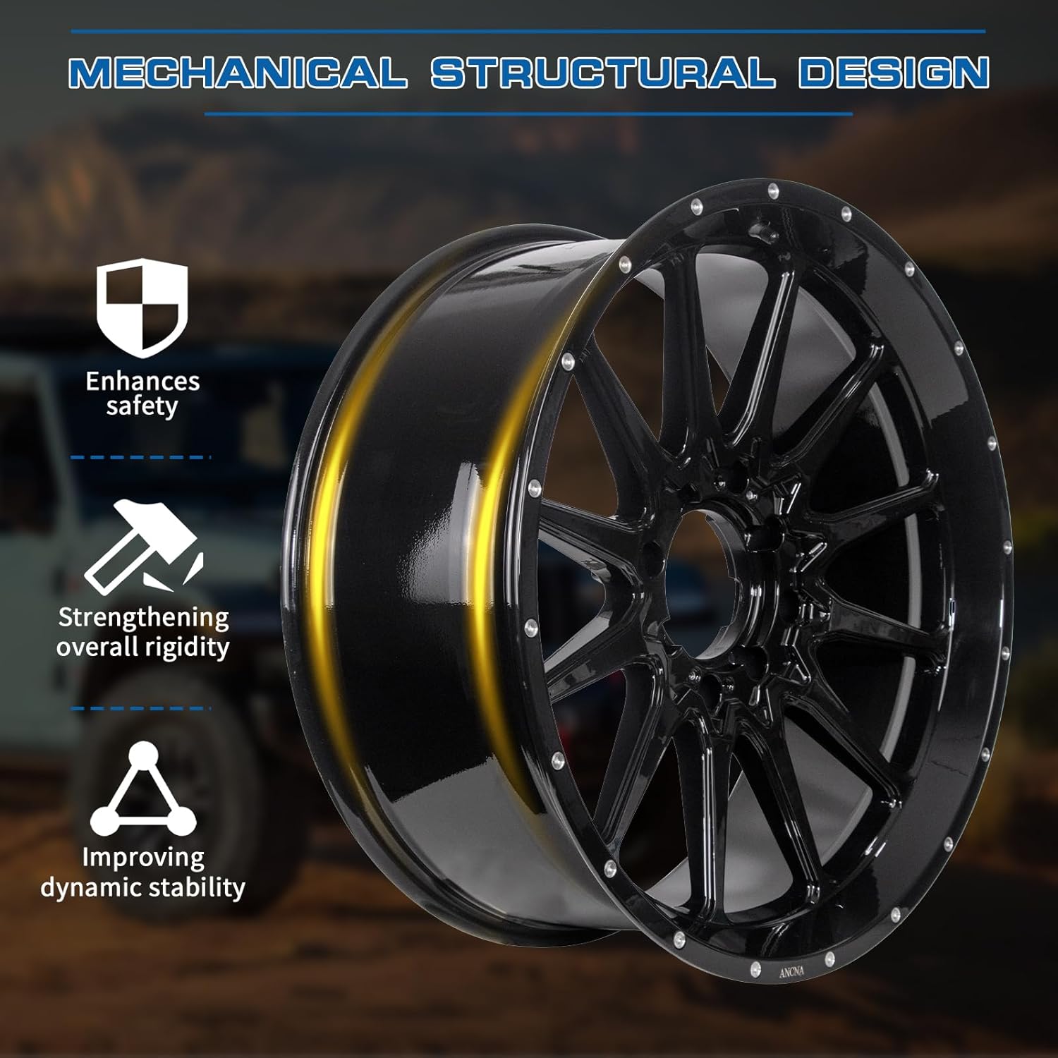 20"x8" Wheel Rim 4x136/156 Premium Aluminum Alloy Rim with Black Spokes, Center Bore-110.18mm Wheel Load Raiting - 1200 LBS,+0 mm Offset