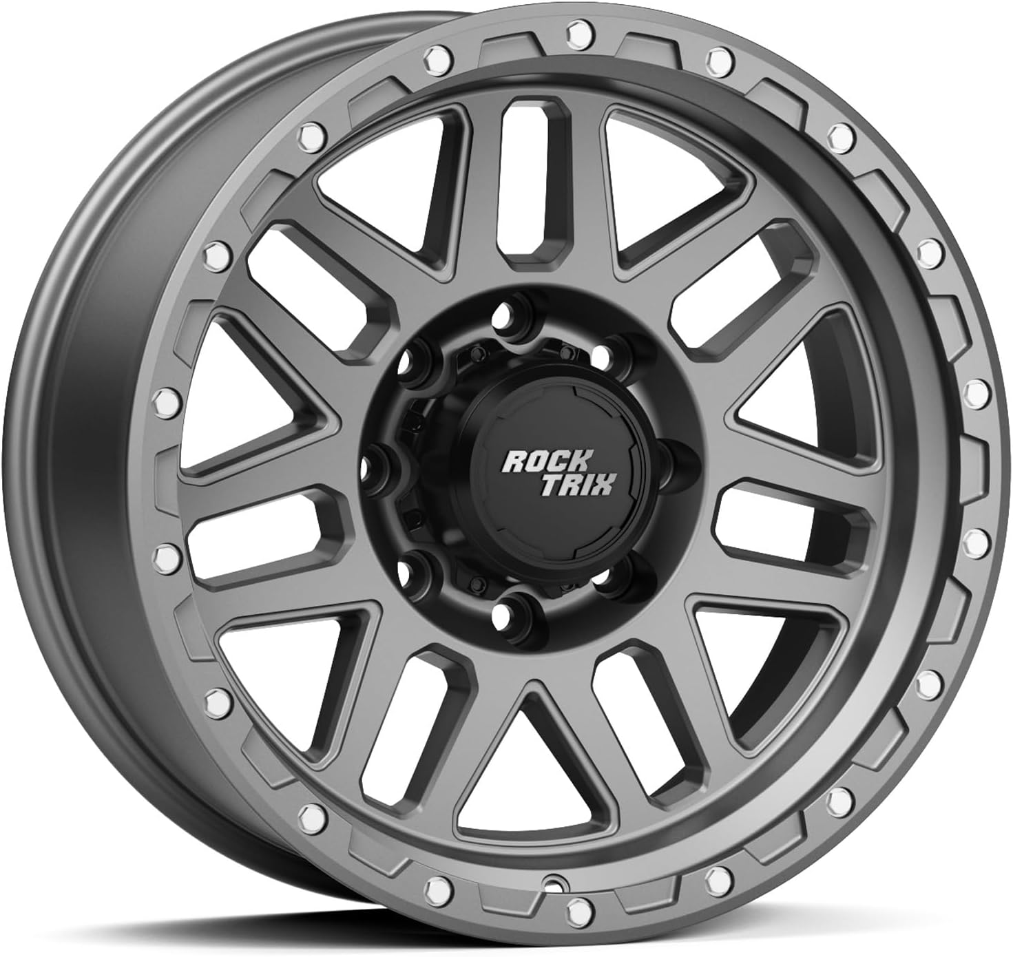 RockTrix RT110 20 inch Wheel 8x180 Compatible with Chevrolet Silverado 2500HD 3500HD, 20x9 (-12 Offset, 4.5 Backspace), Gunmetal, Also fits GMC Sierra 2500HD 3500 HD