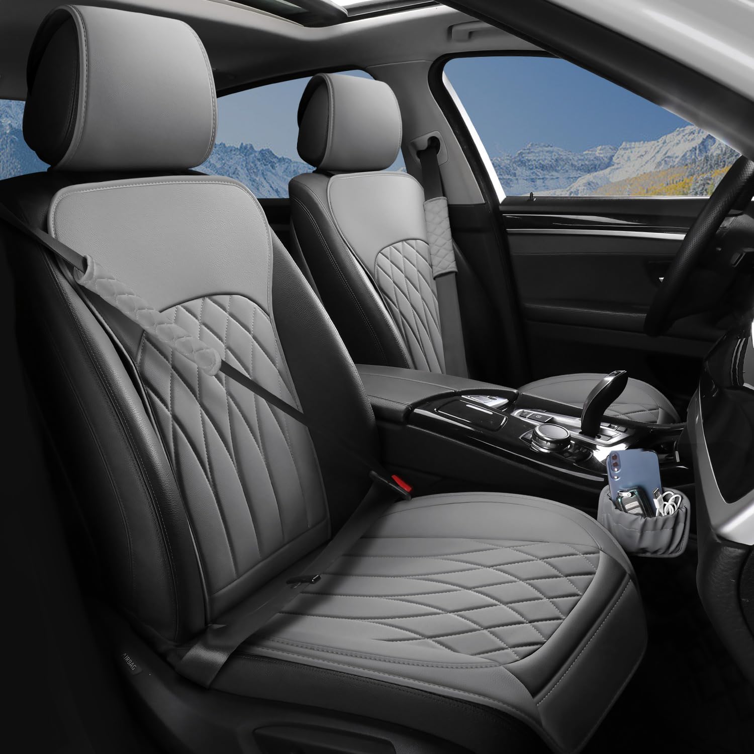 2 Pack Leather Front Car Seat Covers, Universal Sideless Car Seat Protectors with Storage Pocket and Seat Belt Pads, Waterproof Automotive Seat Cover for Cars Trucks SUV(Purple)