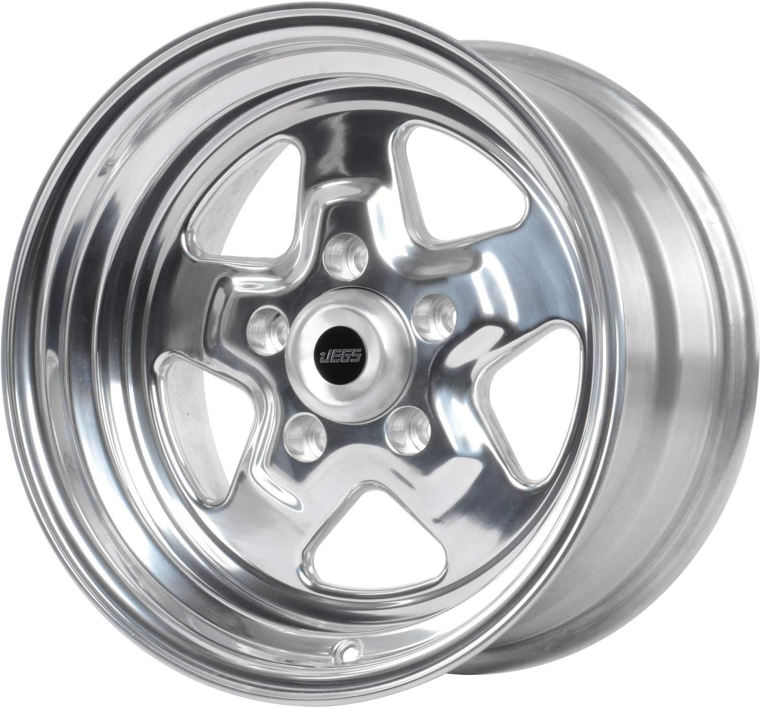 JEGS Sport Star Aluminum Wheel 15” x 8” | 5 x 4.75” Wheel Bolt Pattern Spacing | 0 mm Offset | 4.5” Backspacing | Polished Finish | 3.27” Center Bore | Includes Center Cap