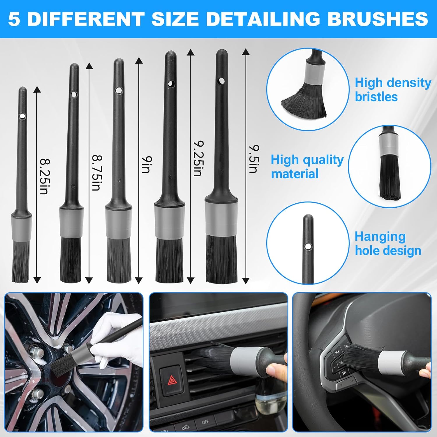 THINKWORK Car Detailing Kit, Car Detailing Brush Set, Car Cleaning Drill Brush Kit with Extension Pole, Professional Auto Detailing Supplies for Automobile Interior Exterior Wheels
