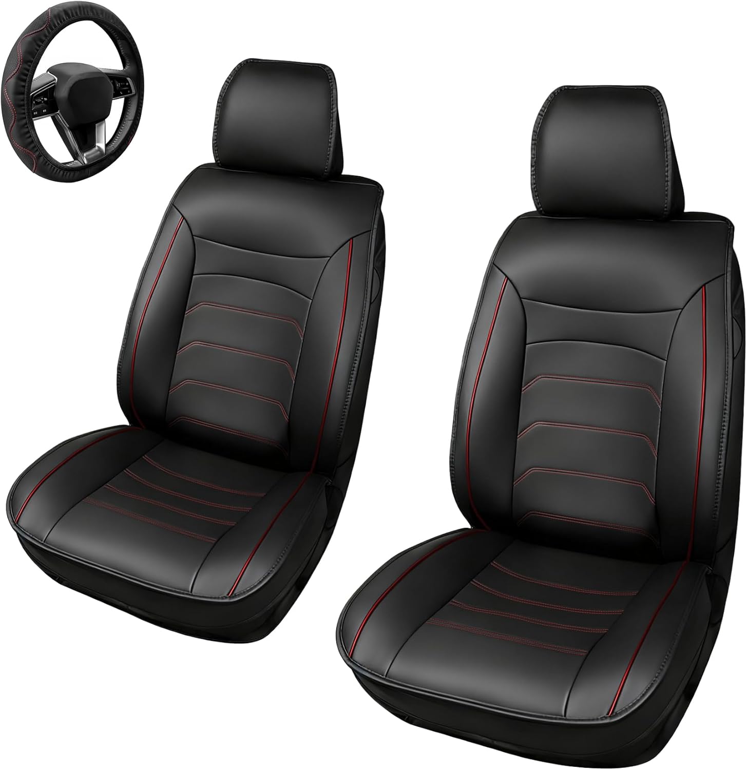 [2025 Upgraded Leather Fabric] Car Seat Cover with Steering Wheel Cover, Car Seat Covers Full Set Airbag Compatible, Waterproof Leather Seat Covers, Universal Car Seat Covers for Trucks, SUV