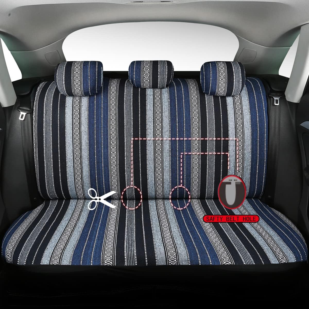 PONYJOYUP Baja Saddle Blanket Car Seat Covers 9PCS Full Set, Breathable and Washable Striped Woven Automotive Vehicle Seat Cover, Universal Seat Cover for Sedan, SUV, Truck, Airbag Compatible