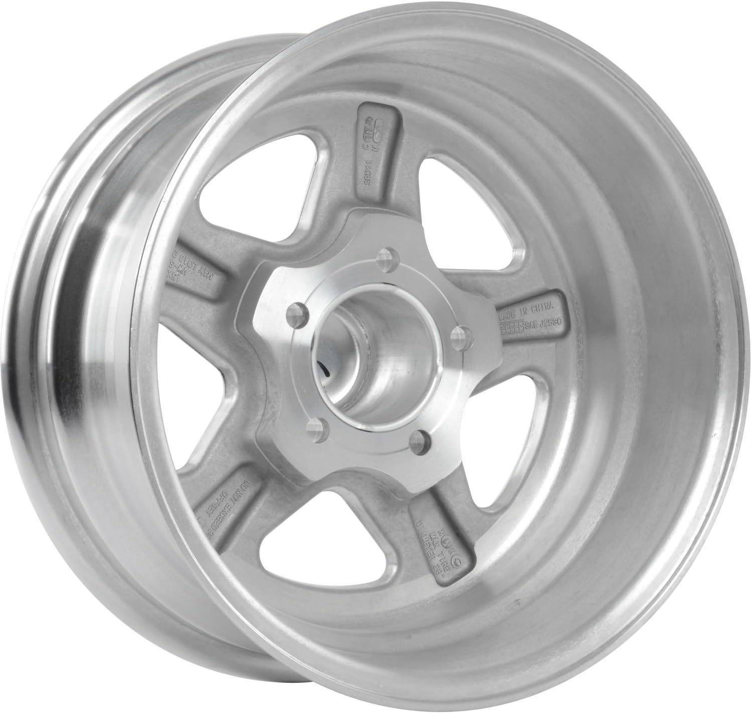 JEGS Sport Star Aluminum Wheel 15” x 7” | 5 x 4.75” Wheel Bolt Pattern Spacing | 0 mm Offset | 4” Backspacing | Polished Finish | 3.27” Center Bore | Includes Center Cap