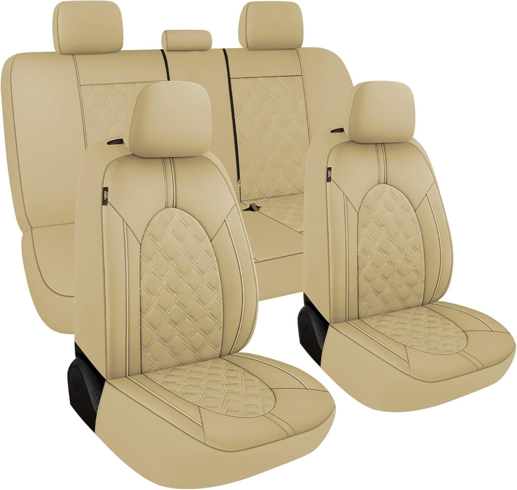 YGL Luxury PU Leather Car Seat Covers Full Set, Non-Slip Seat Cover Protectors, Universal Fit for Cars, Trucks, SUVs, Vans, Pickups, Airbag Compatible, Seat Covers for Car Interior (Black/Red)