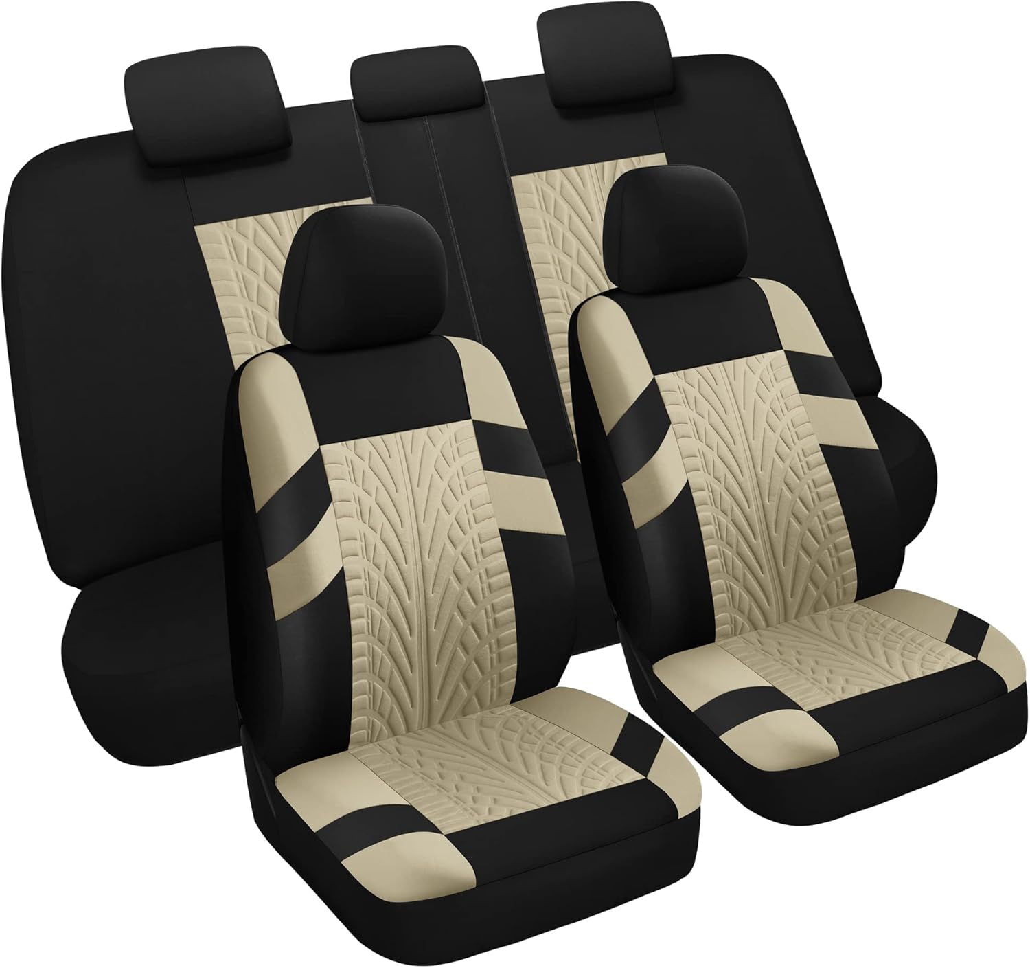 VarCozy Car Seat Covers Full Set, Front & Split Rear Bench for Car, Universal Cloth SUV, Sedan, Van, Automotive Interior Covers, Airbag Compatible, Black&Grey (VC-01-B1)