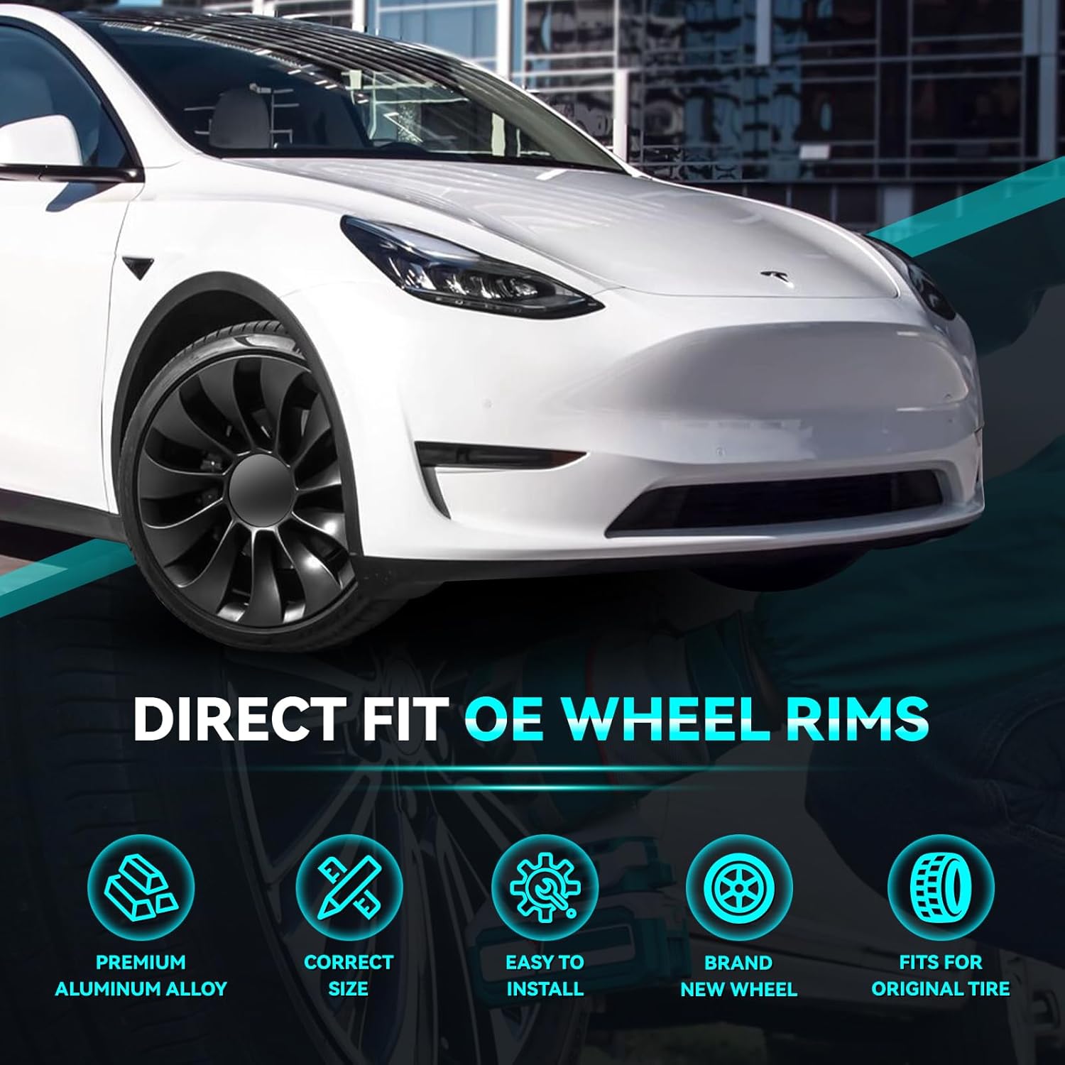 New 21inch 21 inch x 9.5 inch Front Wheel Rim Fits For Tesla Model Y 2020 2021 2022 2023, Black OEM Alloy Wheels, 118822600B