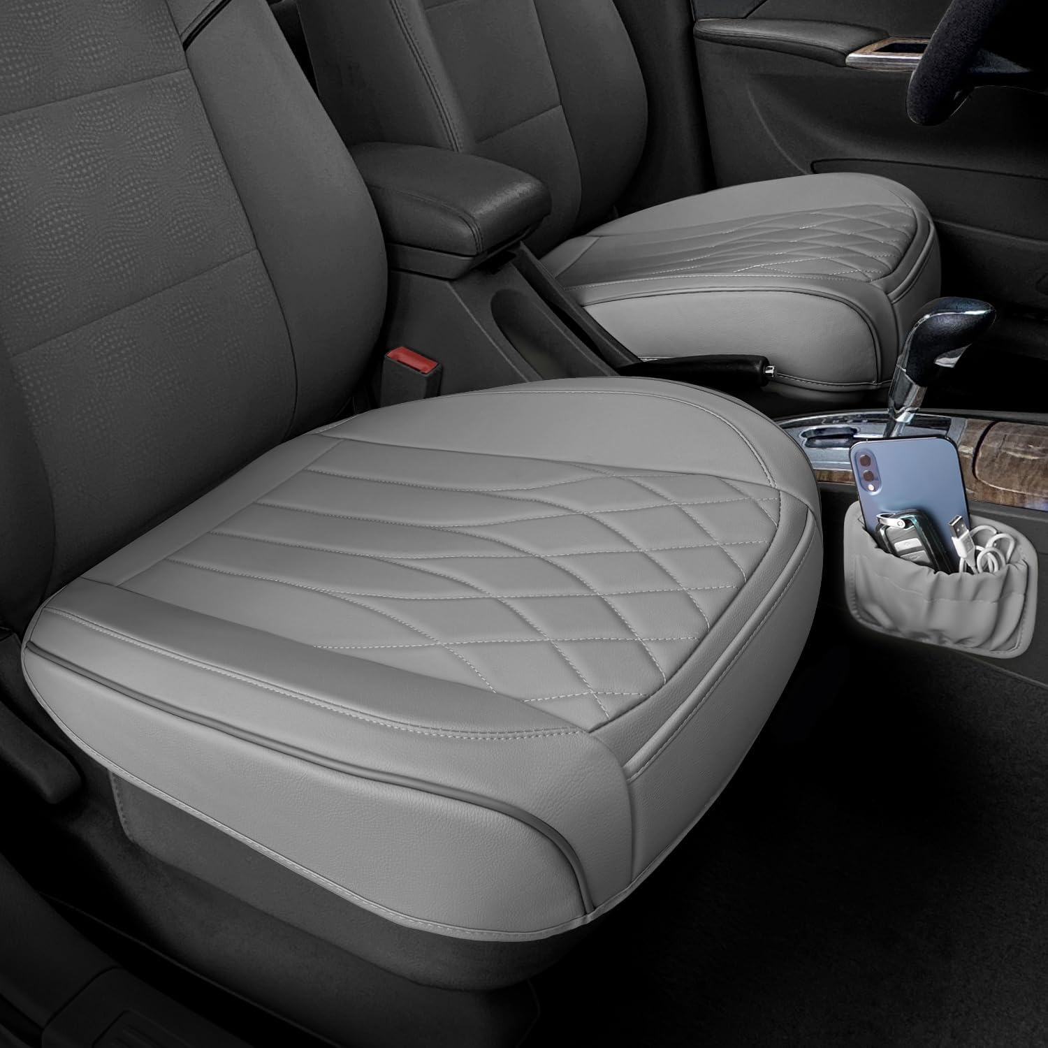 2 Pack Leather Front Car Seat Covers, Universal Sideless Car Seat Protectors with Storage Pocket and Seat Belt Pads, Waterproof Automotive Seat Cover for Cars Trucks SUV(Purple)