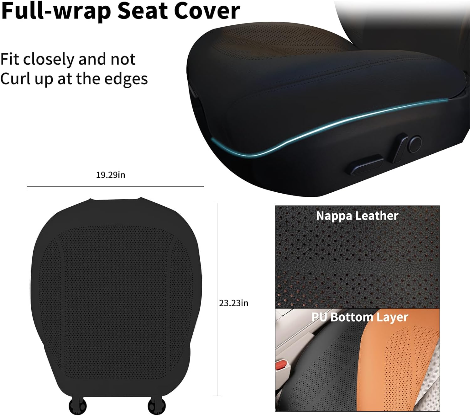 Nappa Leather Car Seat Covers for Tesla Model Y/3/X/S 2025 Highland/Juniper Breathable Perforated All-Season Universal Front Bottom Seat Protectors for Tesla Accessories, 1PC