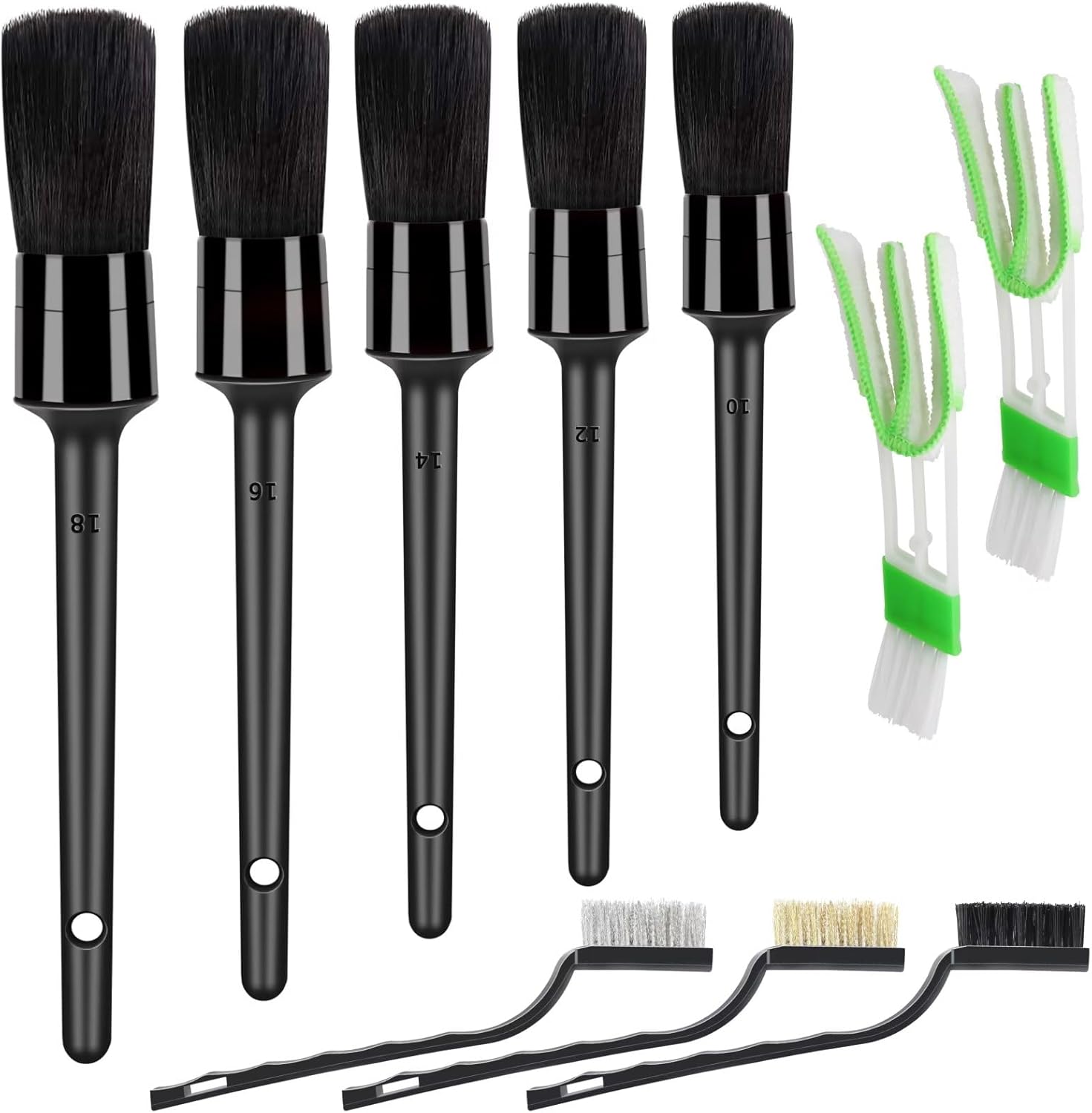 10pcs Auto Car Detailing Brush Set Car Interior Cleaning Kit Includes 5 Boar Hair Detail Brush,3 Wire Brush, 2 Air Vent Brush for Cleaning Car Interior Exterior, Dashboard Engines Leather Wheel
