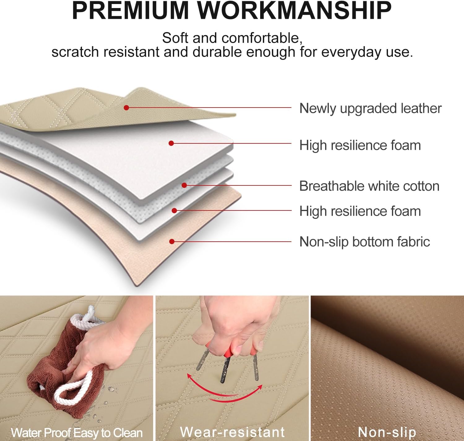 2 Pack Leather Front Car Seat Cover Bottom Car Seat, Anti-Slip and Full Wrap Driver Car Seat Protectors with Storage Pocket, Luxury Waterproof Bottom Auto Seat Cushion for Most Vehicles(Yellow Beige)