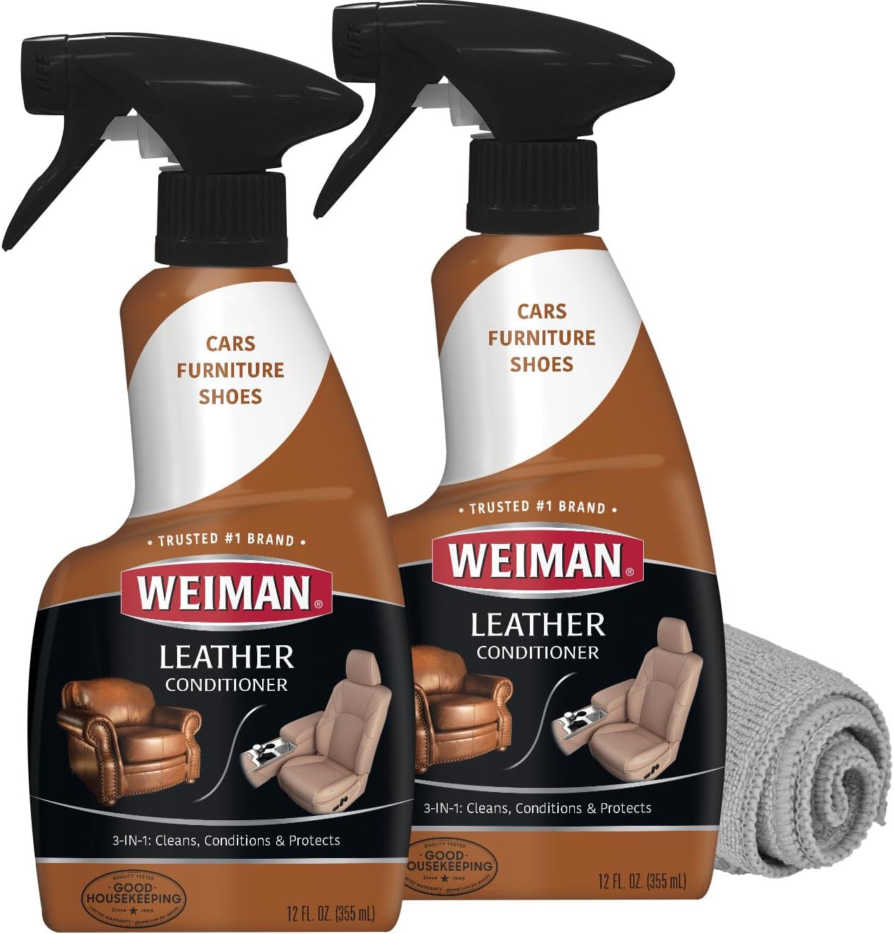 Weiman Leather Cleaner and Conditioner for Furniture - Cleans Conditions and Restores Leather Surfaces - UV Protectants Help Prevent Cracking or Fading of Leather Car Seats, Shoes, Purses