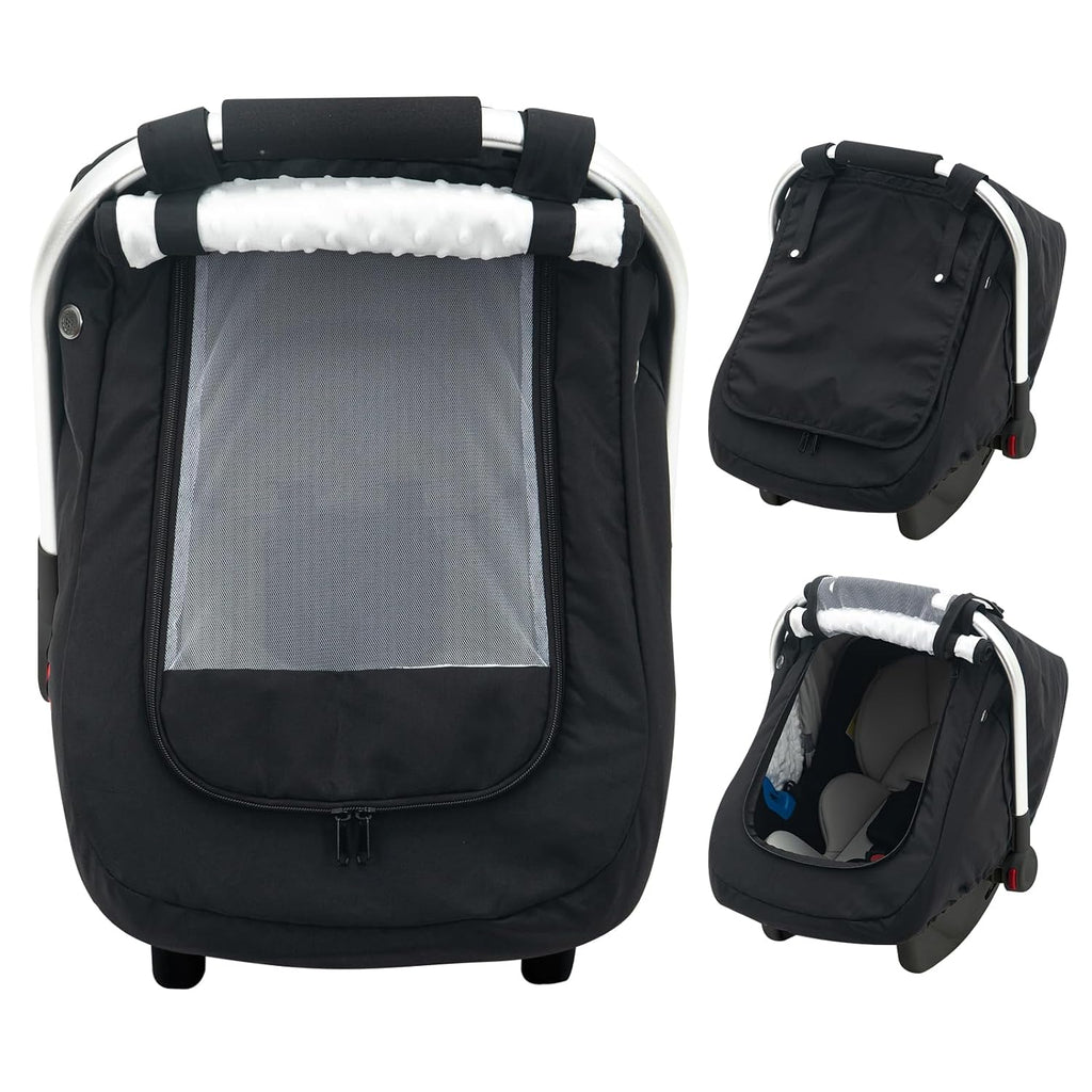 Waterproof Car Seat Cover Baby, 3D Mink Dot Infant Car Seat Cover with 2 Breathable Vents, Universal Carseat Canopy for Girls Boys, Baby Carrier Cover for All Seasons, Protect from Sunlight Rain