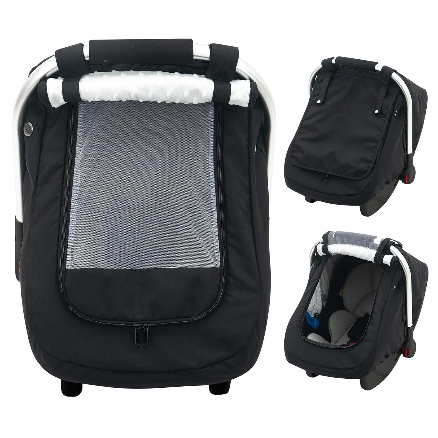 Waterproof Car Seat Cover Baby, 3D Mink Dot Infant Car Seat Cover with 2 Breathable Vents, Universal Carseat Canopy for Girls Boys, Baby Carrier Cover for All Seasons, Protect from Sunlight Rain