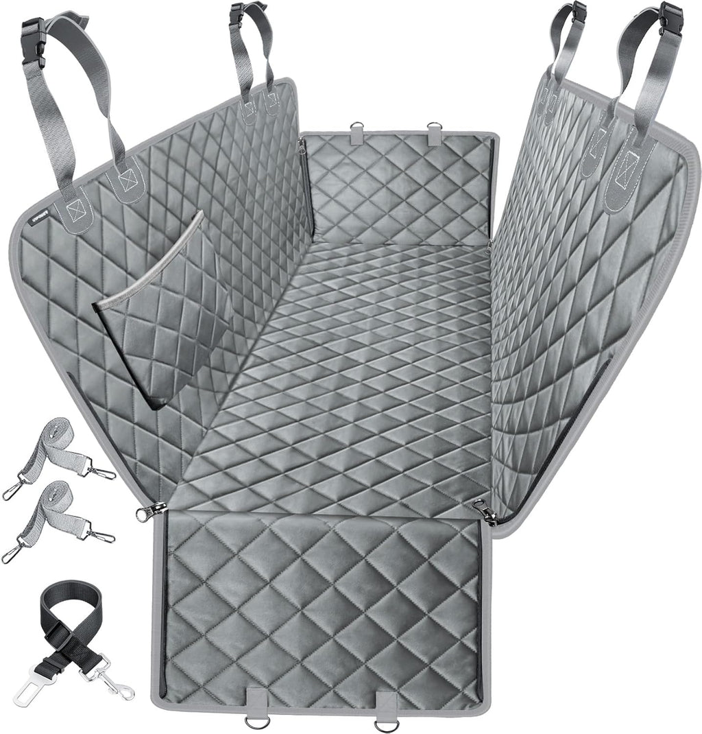 URPOWER Back Seat Extender for Dogs - Hard Bottom Dog Car Seat Cover with 1PC Leak-Proof Pee Pad, Foldable Dog Hammock for Car, SUV, and Truck, Pet Rear Seat Protector Dogs Travel Bed with Mesh Window