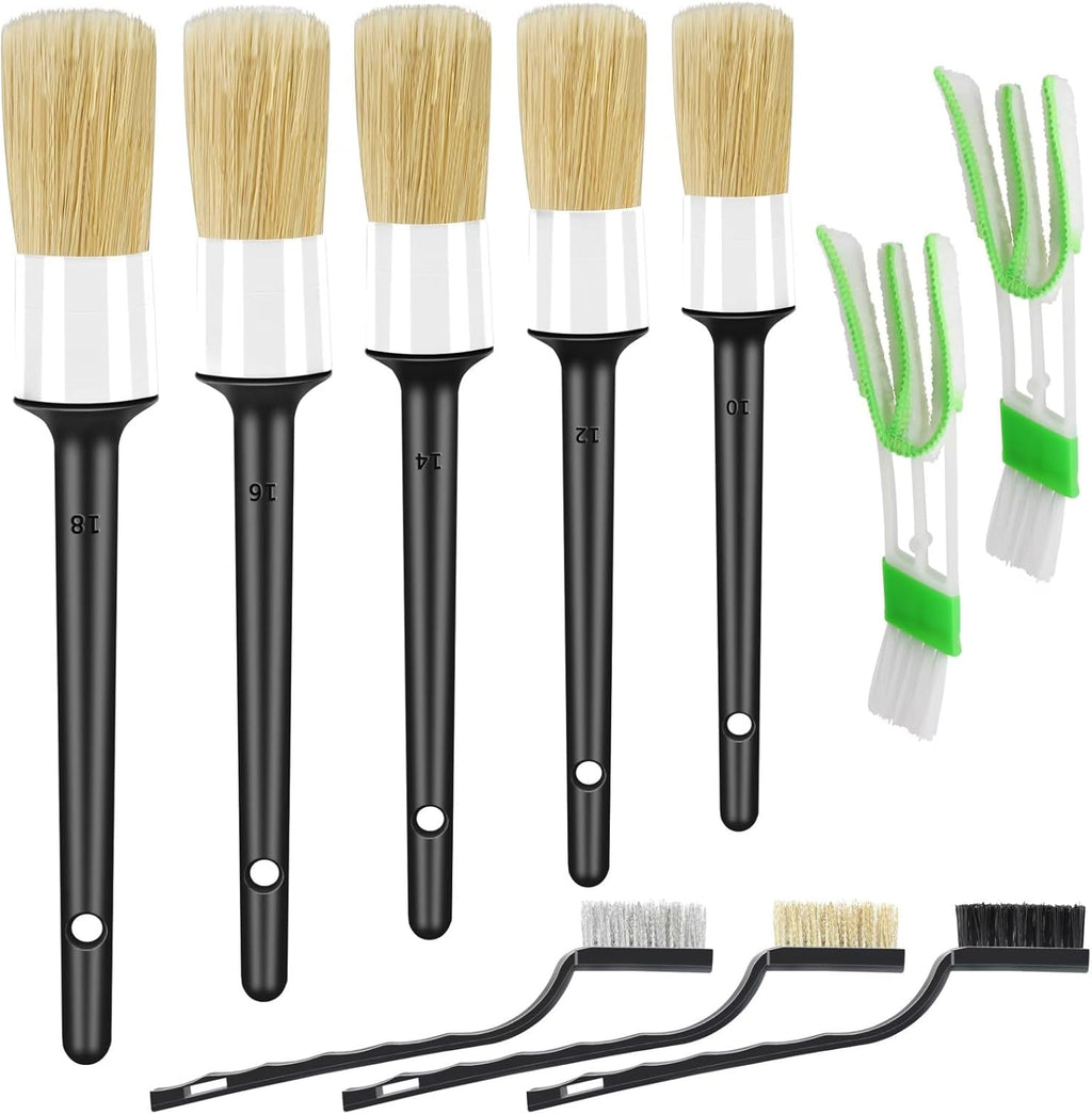 10pcs Auto Car Detailing Brush Set Car Interior Cleaning Kit Includes 5 Boar Hair Detail Brush,3 Wire Brush, 2 Air Vent Brush for Cleaning Car Interior Exterior, Dashboard Engines Leather Wheel