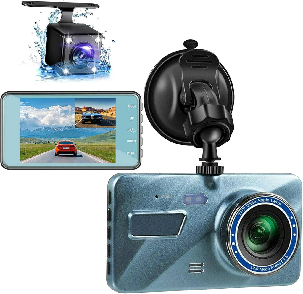 Dash Cam Front and Rear, 720P FHD Dual Dash Cam Front Rear Car DVR Dash Camera with 4-inch HD Display, Car Dashcam Video Recorder with Night Vision,G-Sensor,Loop Recording,HDR Motion Detection