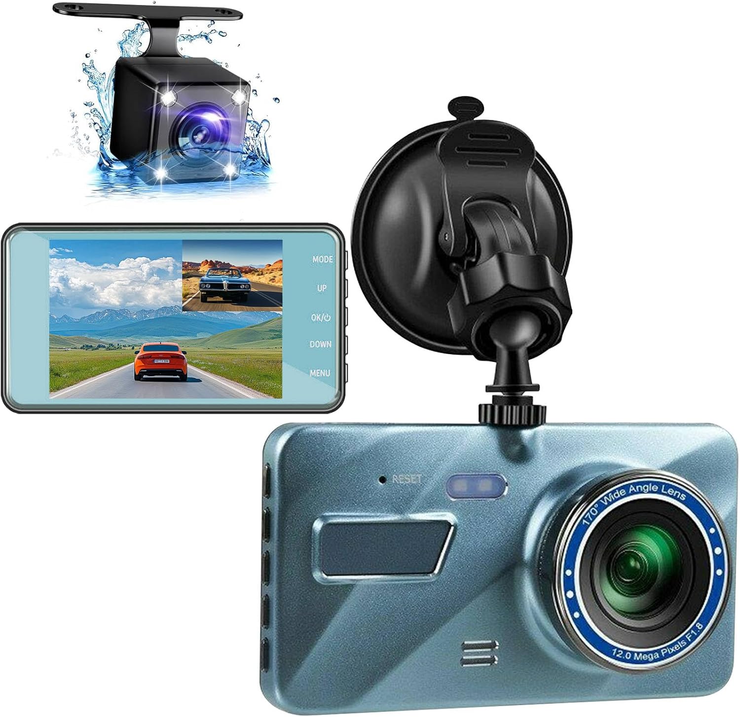 Dash Cam Front and Rear, 720P FHD Dual Dash Cam Front Rear Car DVR Dash Camera with 4-inch HD Display, Car Dashcam Video Recorder with Night Vision,G-Sensor,Loop Recording,HDR Motion Detection