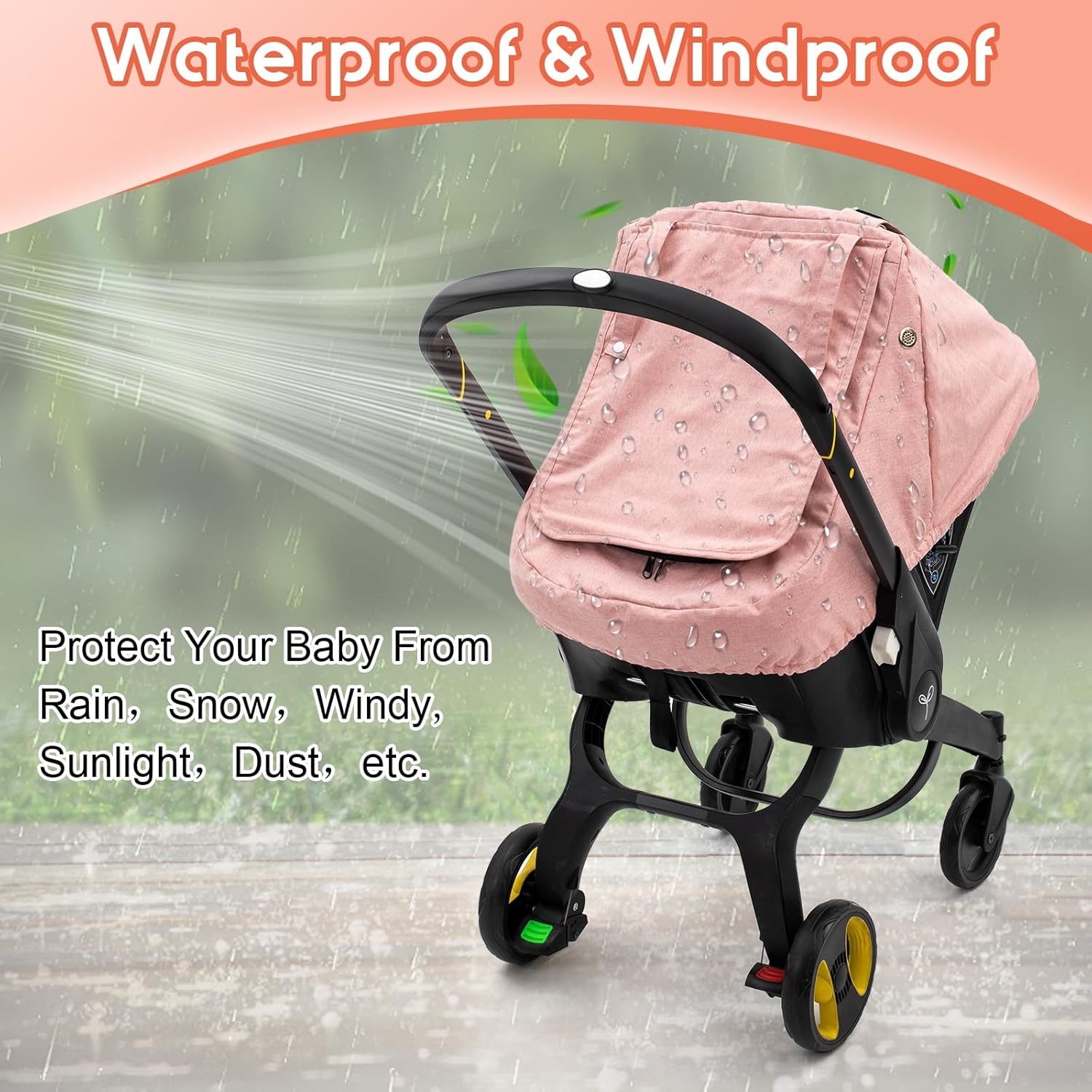 Waterproof Car Seat Cover Baby, 3D Mink Dot Infant Car Seat Cover with 2 Breathable Vents, Universal Carseat Canopy for Girls Boys, Baby Carrier Cover for All Seasons, Protect from Sunlight Rain