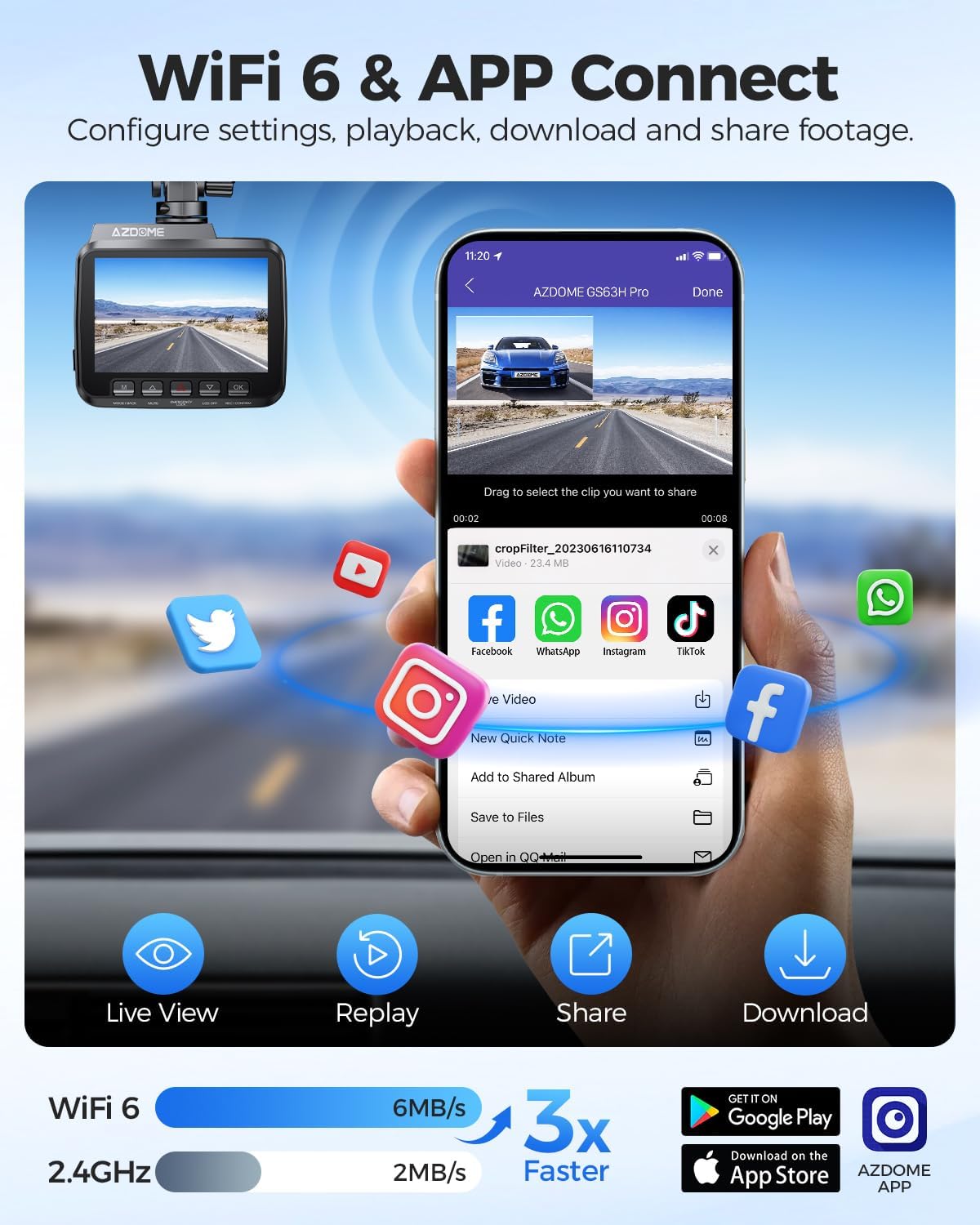 AZDOME 4K Dash Cam Front and Rear, STARVIS Night Vision, UHD 2160P WiFi Dash Camera for Cars with GPS, Included 64GB Card, 2.4" IPS Screen Dashcam, 170°Wide Angle, WDR, 24H Parking Mode (GS63H Pro)