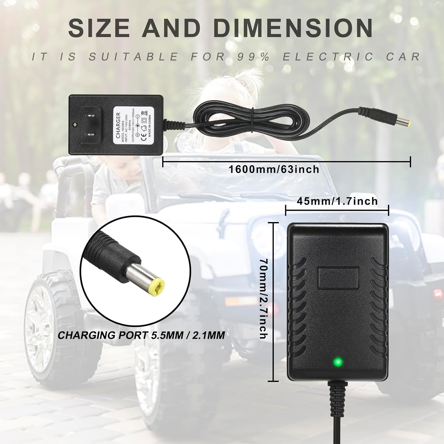 12V Kids Charger for Ride On Car, 12V Various Electric Ride-on Toys Car Battery Charger，12 V Universal Kids Riding Toy Chargers